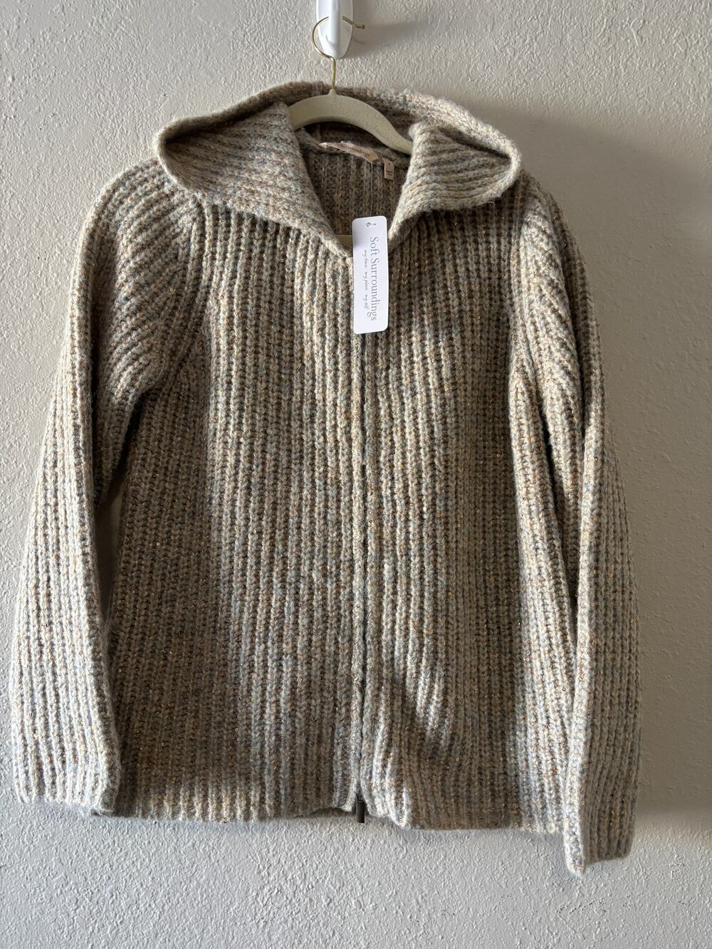 Soft Surroundings Chandra Sequin Cardigan Sweater Chunky Knit Size S New